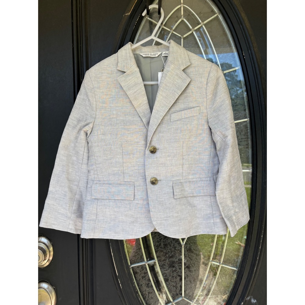 Janie and Jack Boys Size 5 Special Occasion Linen Cotton Blazer Light grey NWT
